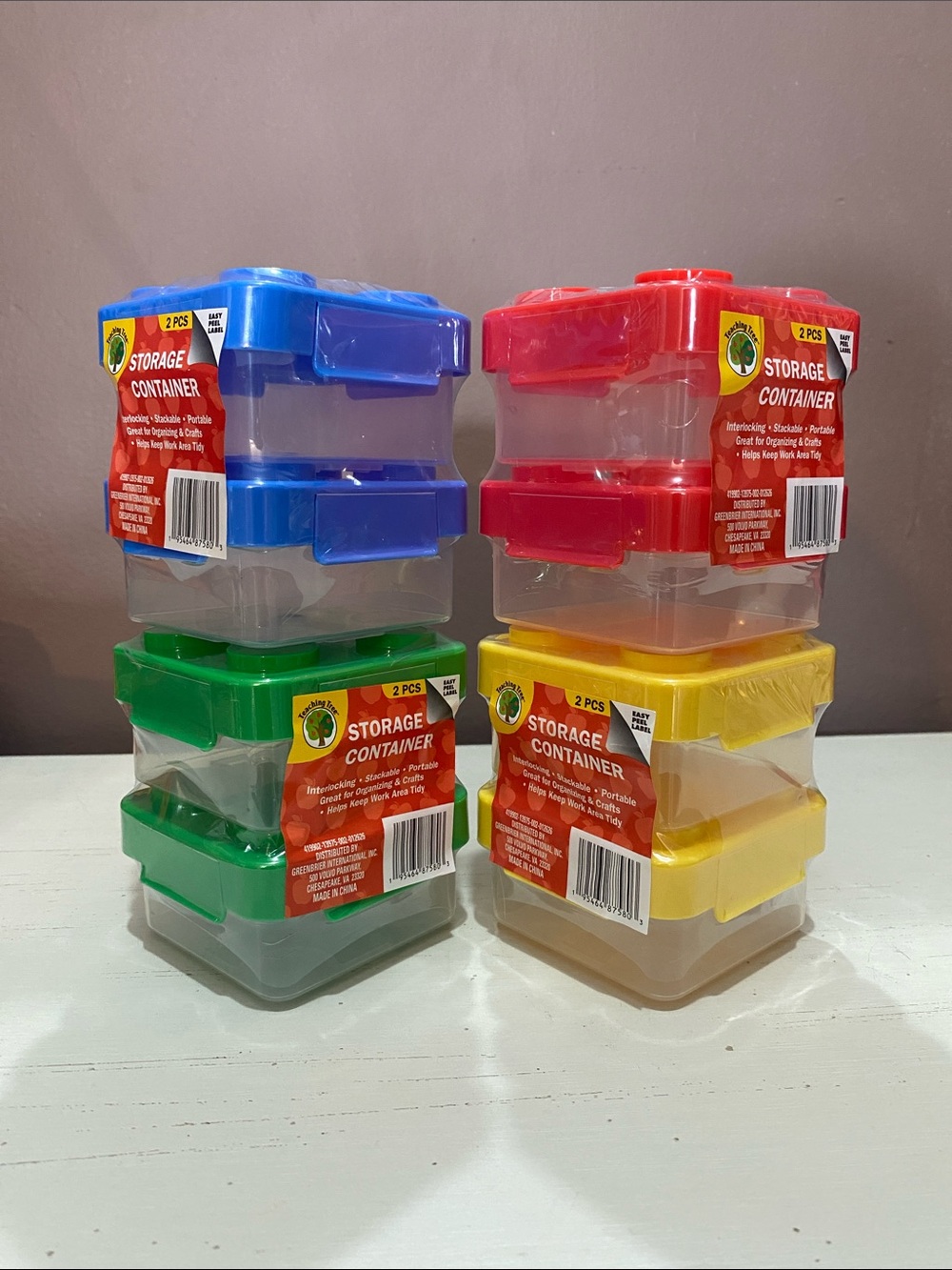 Lego Inspired Stackable Plastic Storage Containers Set-Blue, Red, Green, Yellow